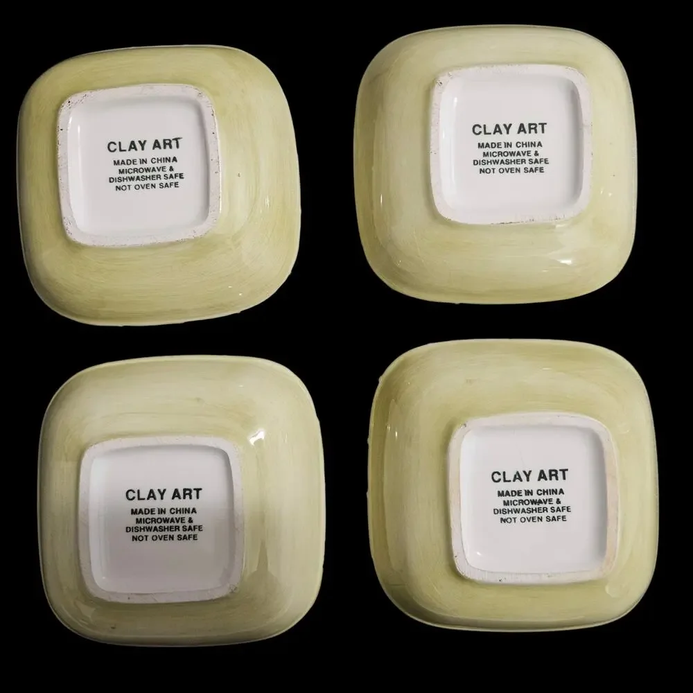 Clay Art Abstract Square Sauce Dishes Set of 4 Colorful Ceramic